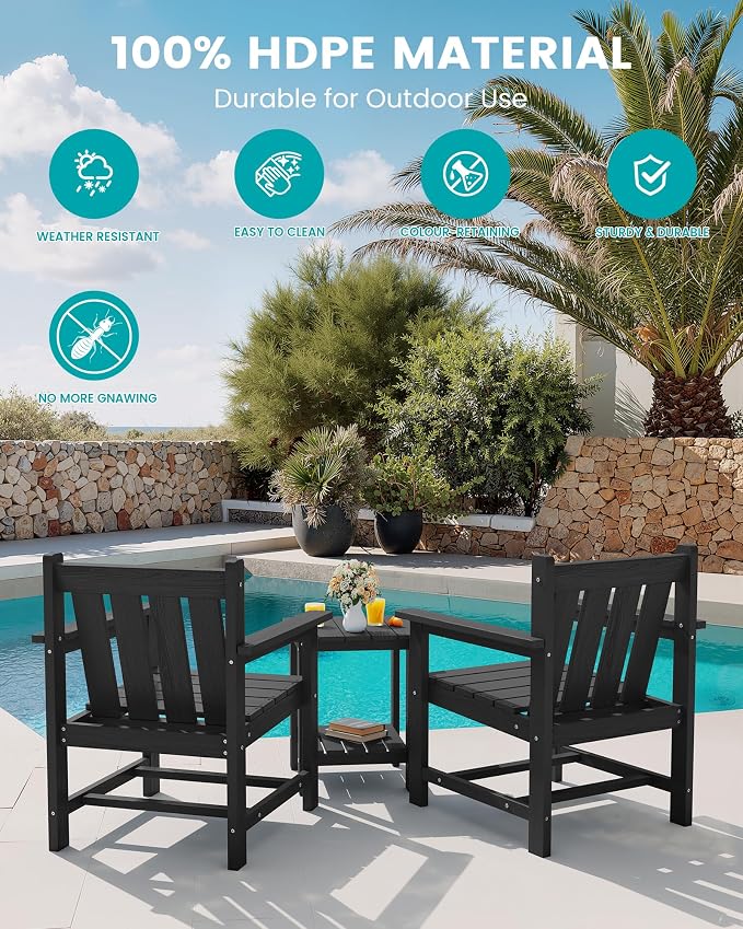 SEWRWALL 3 Pieces Patio Bistro Set, All Weather Adirondack Chair Set - Image 6