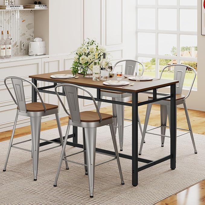 ALISH 30 Inch Industrial Bar Stools Set of 4, High Back Metal Barstools - Image 7