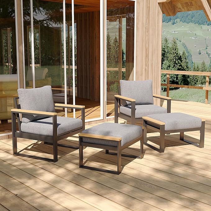 Sundale Outdoor 2 Pieces Aluminum Patio Ottoman, Outdoor Footstool - Image 5