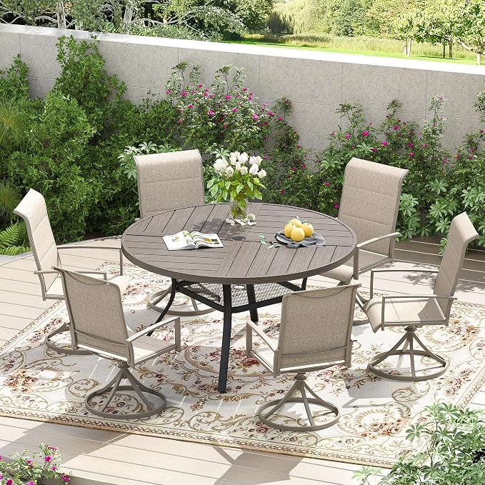 Patio Dining Table for 4-6, Round Metal Outdoor Table - Image 2