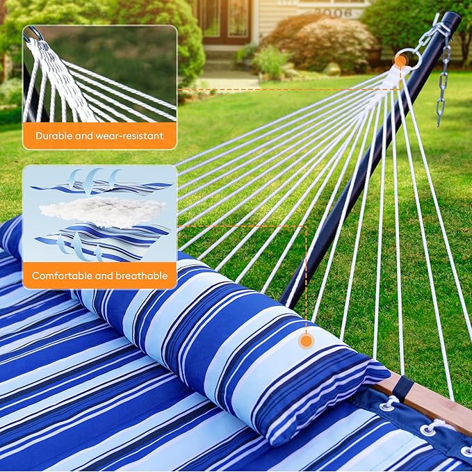 Double Hammock with Spreader Bar, Soft Pillow, Max Load 500lbs, Portable Hammock - Image 3