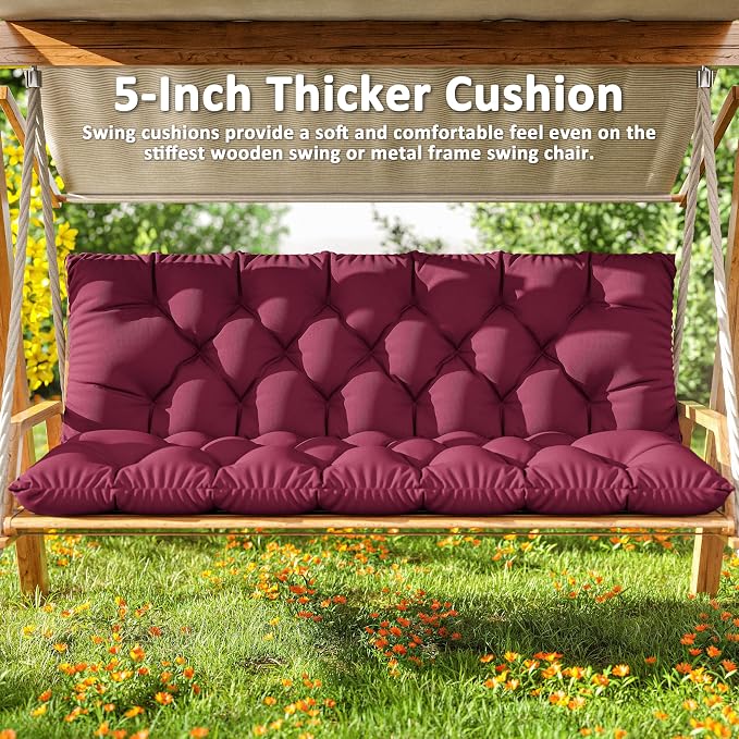 Porch Swing Cushion with Backrest 2-3 Seater Outdoor Bench Cushions Waterproof - Image 6