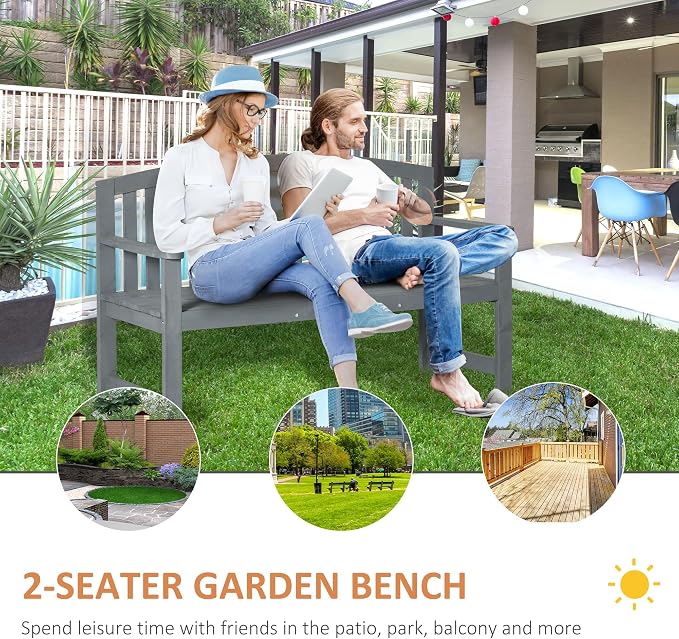 Outsunny 56" Outdoor Wood Bench, 2-Seater Garden Bench - Image 4