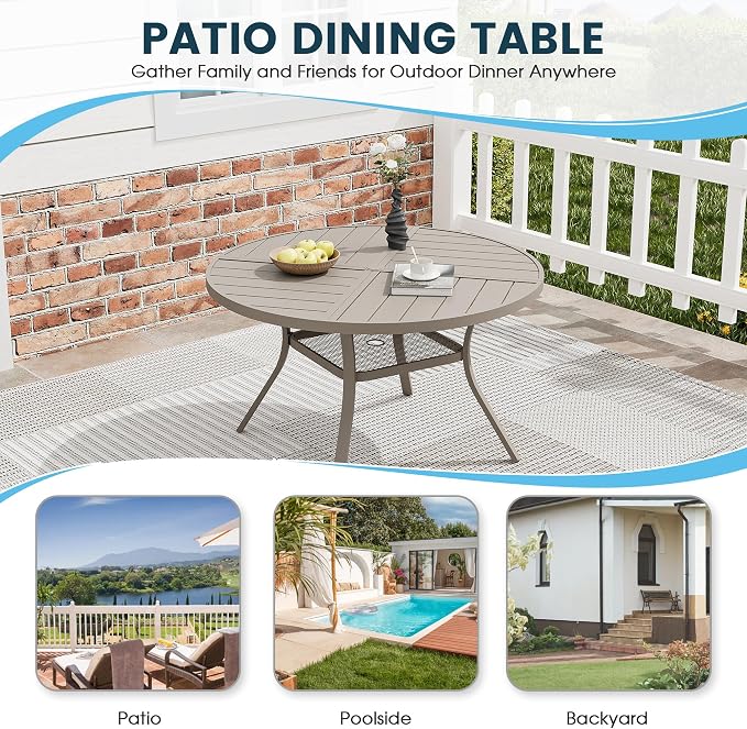Patio Dining Table for 4, Round Metal Outdoor Table - Image 6