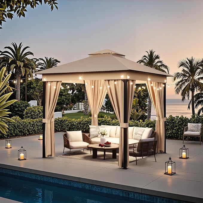 Devoko Outdoor Gazebo for Patio 8'x 8' Heavy Duty Metal Frame Canopy - Image 2