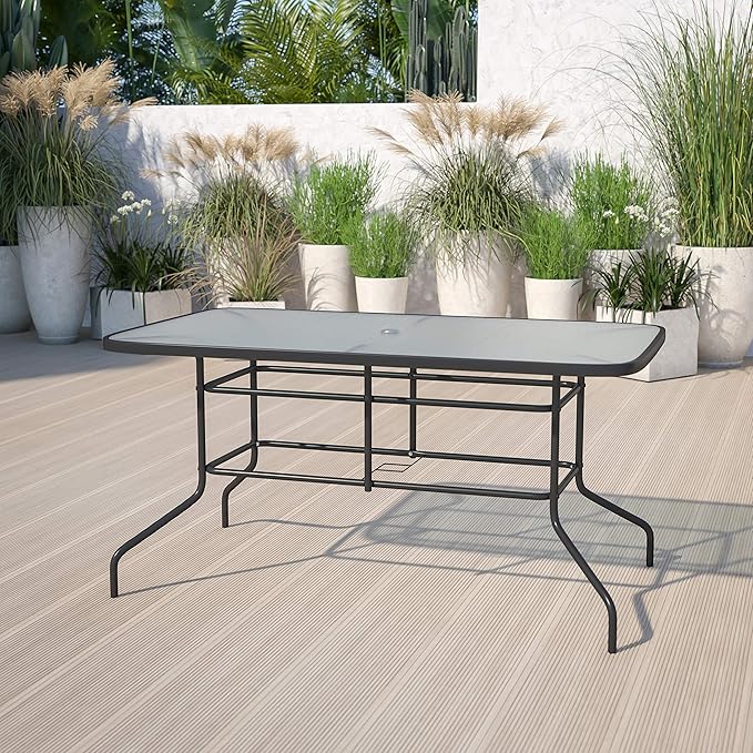 Flash Furniture Tory 31.5" x 55" Rectangular Tempered Glass Metal Patio Table - Image 2