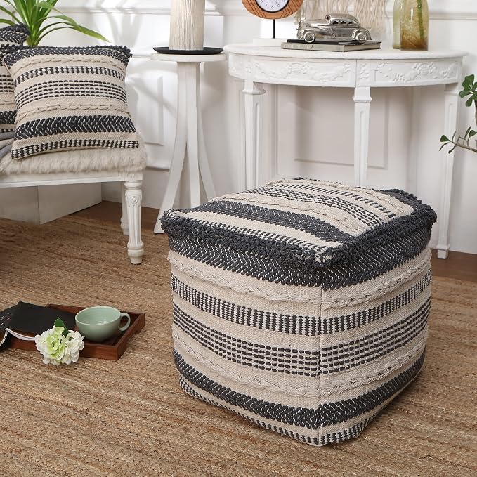 REDEARTH · UNSTUFFED Pouf Ottoman Cover Textured Cube Bean Bag Poof Pouffe - Image 2