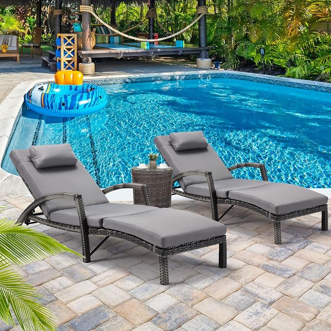 HOMREST Chaise Lounge Chairs Set of 2, PE Rattan Wicker Patio Lounge Chair - Image 2