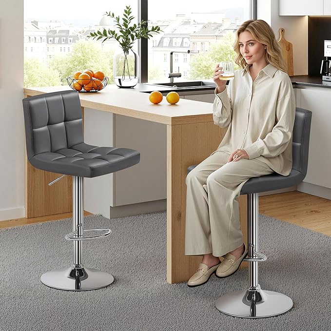 Yaheetech Bar Stools Set of 2, Adjustable PU Leather Swivel Barstools, Modern - Image 5