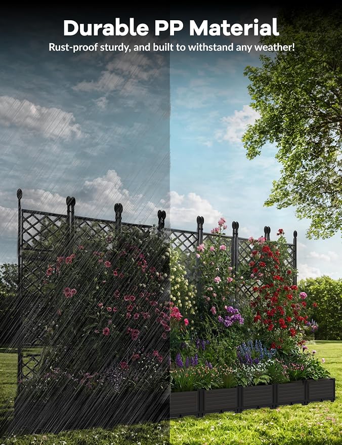 7 PCS Raised Garden Bed with Trellis, Outdoor Vertical Garden with Privacy - Image 4