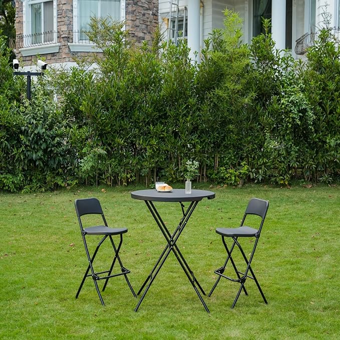 32" Round Folding Table, Portable Bar Height Folding Table - Image 2
