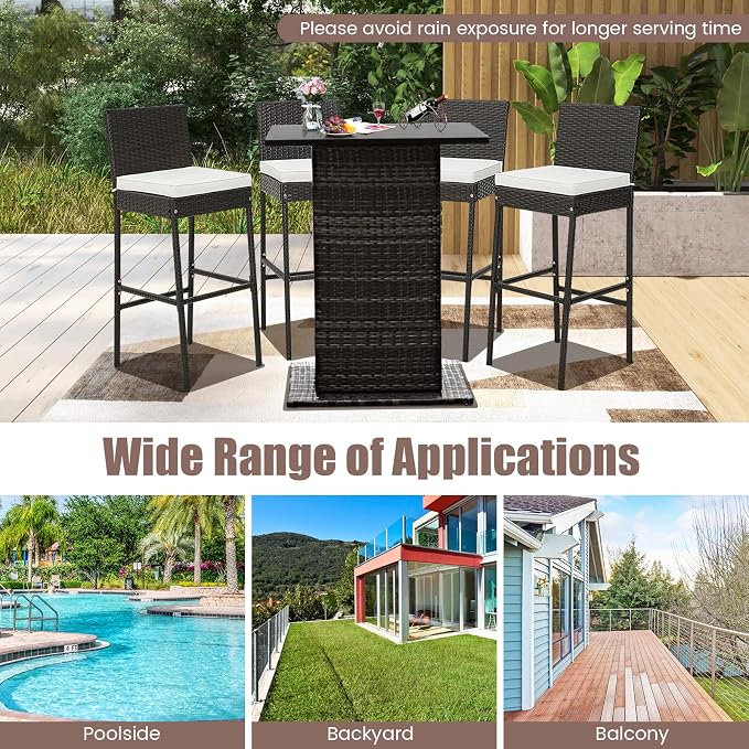Tangkula Set of 4 Patio Wicker Barstools, Outdoor Bar Height Chair w/Soft Seat - Image 9