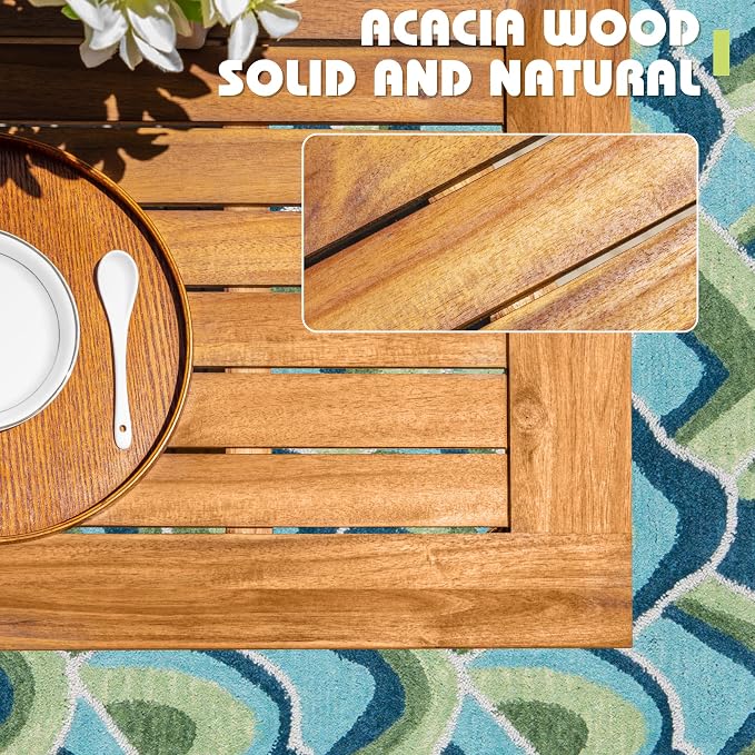 Flamaker 5 Piece Outdoor Dining Set Acacia Wood Patio Table and Chairs - Image 3