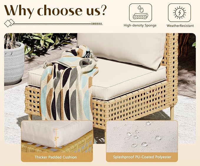 LHBcraft 4 Piece Wicker Patio Furniture Set Boho, Modular Outdoor Couch - Image 4