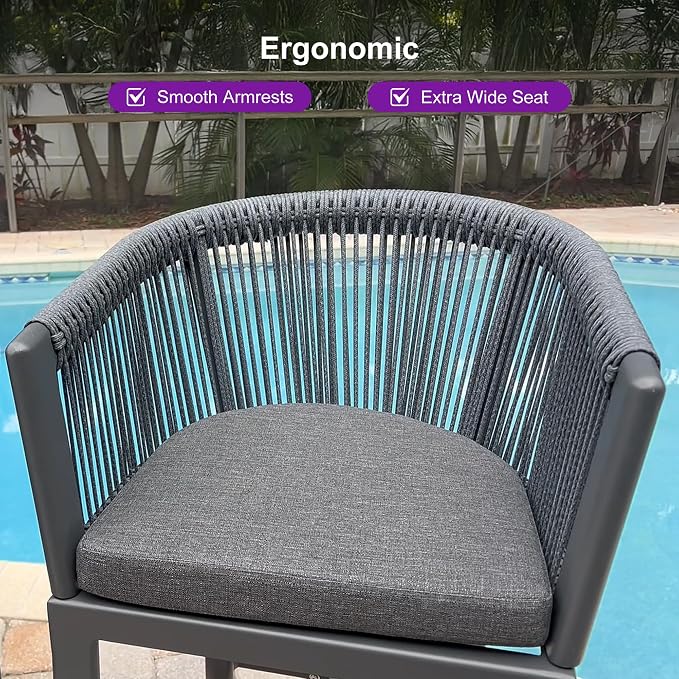 PURPLE LEAF Outdoor Bar Stools Set of 2 Wicker Bar Height Stool Bar Chairs - Image 10