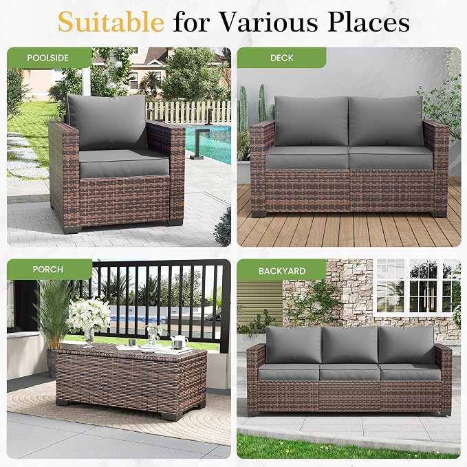 Amopatio Patio Loveseat, Outdoor Furniture 2-Seat Wicker Porch Furniture - Image 6