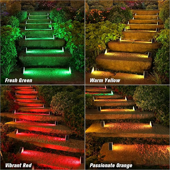 VOLISUN Solar Stair Lights 6 Pack, 7 Fixed Colors, Solar Step Lights Outdoor - Image 5