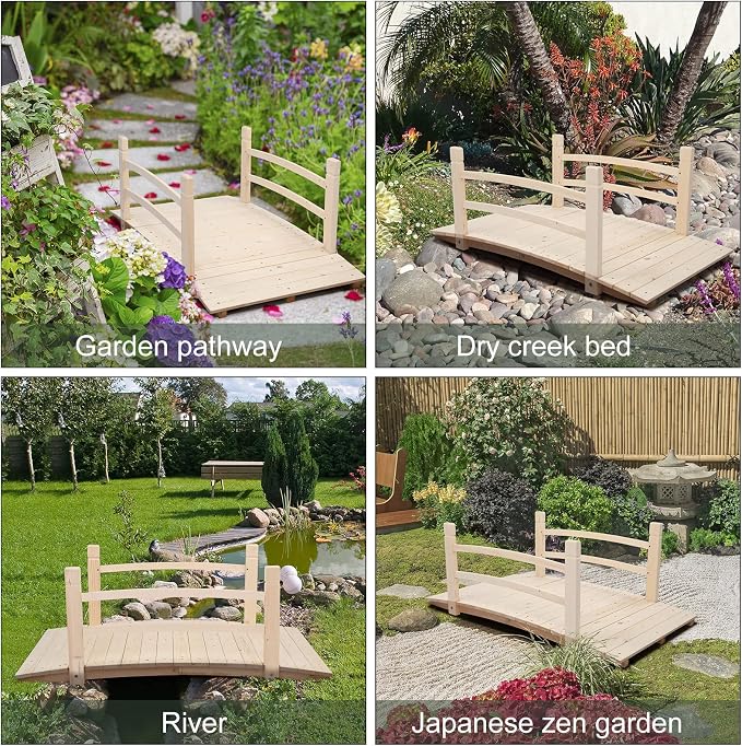 VINGLI 4 ft Garden Bridge, Arch Walkway Wooden Bridge - Image 8