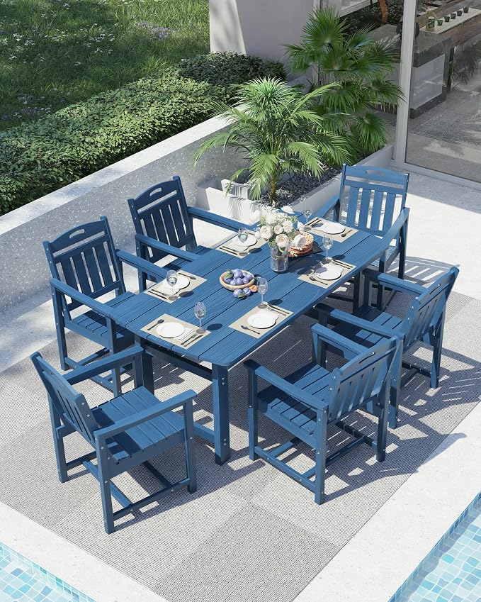 Ciokea HDPE Outdoor Dining Set, 7-Piece Patio Table and Chairs Set - Image 8