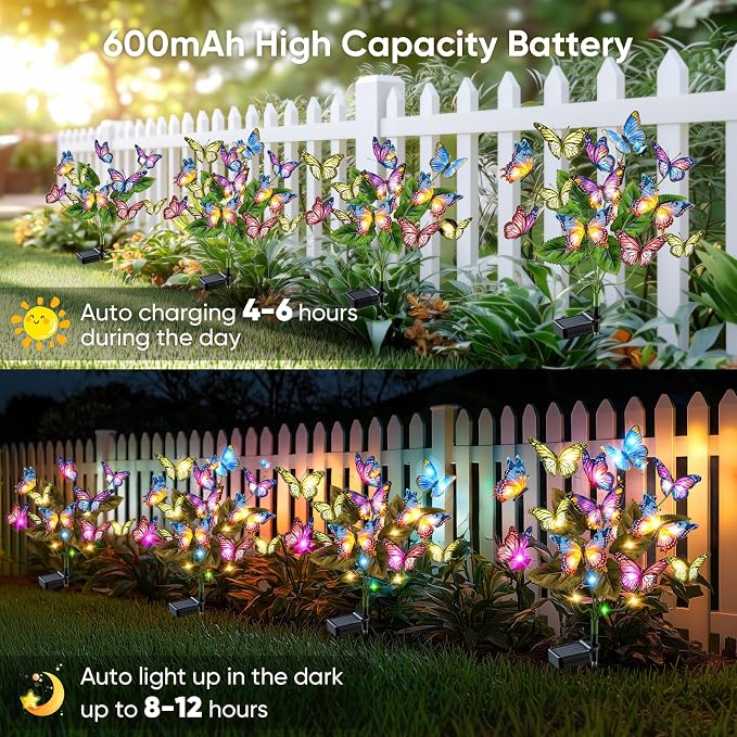 Solar Lights Outdoor Garden Decor: 8 Pack 136 Silk Butterflies - Image 6