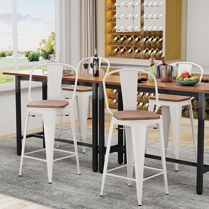 Alunaune 24" Swivel Metal Bar Stools Set of 4 High Back Counter Height - Image 5