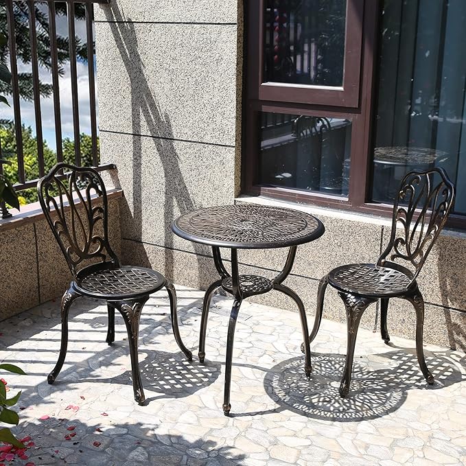 C/G 3 Piece Bistro Set, Outdoor Patio Set, Anti-Rust Cast Aluminum Bistro Table by C%2FG+patio+casa