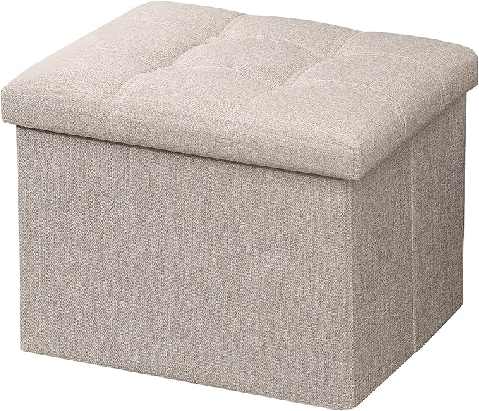 AmasSmile Beige Ottoman with Storage, Foot & Leg Rest Stools Small Cute Stool by AmasSmile