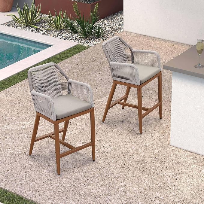 PURPLE LEAF Patio Counter Height Bar Stool 24" H Modern 1 Piece Rattan Outdoor - Image 2