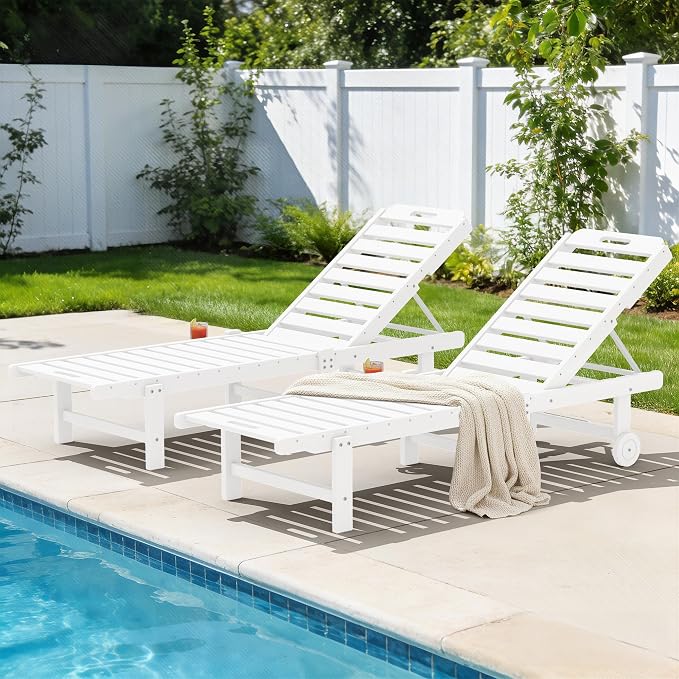 SERWALL Outdoor Chaise Lounge Set of 2, All-Weather HDPE Pool Lounge Chairs by SERWALL
