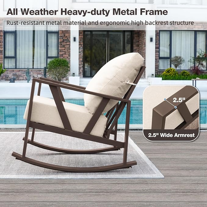 Outdoor Patio Rocking Chairs Set of 2, 3 Pieces Patio Porch Furniture Set - Image 3
