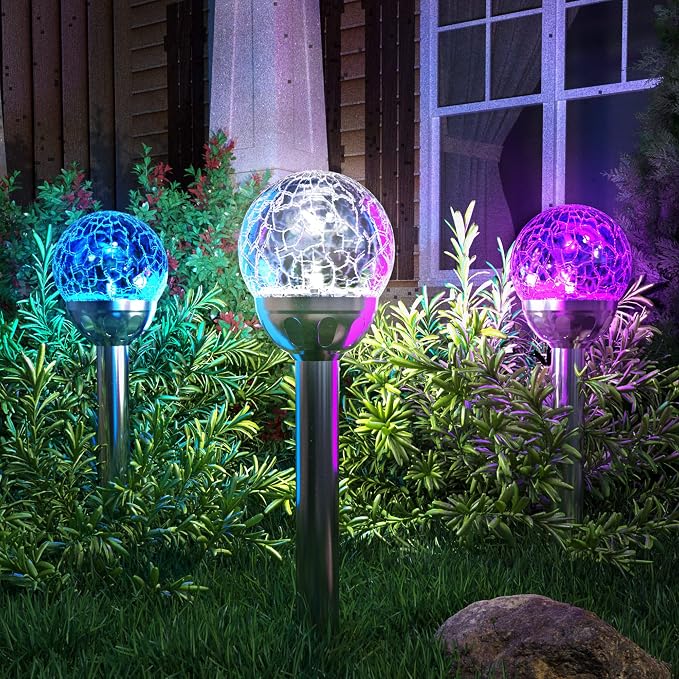GIGALUMI Solar Outdoor, Cracked Glass Ball Solar Garden Lights, Color Changing - Image 6
