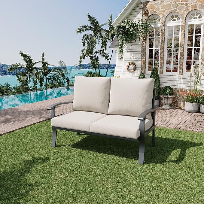 HOMREST Outdoor Loveseat Aluminum Patio Furniture Sofa, All-Weather Metal - Image 2