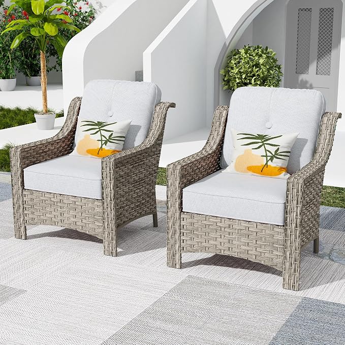 HOOOWOOO 2 Piece Patio Chairs Set, Outdoor Wicker Chairs, All Weather Resistant by DesignforBetterLife
