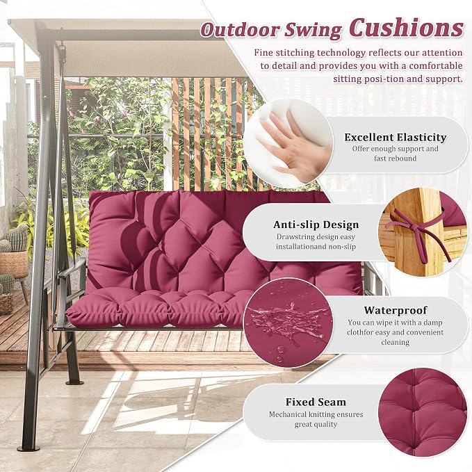 Porch Swing Cushion with Backrest 2-3 Seater Outdoor Bench Cushions Waterproof - Image 3