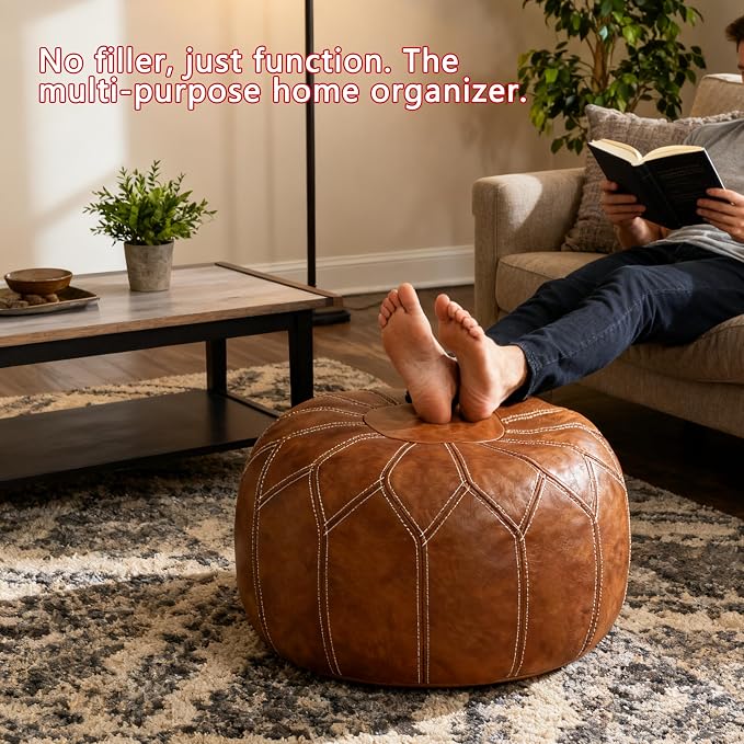 Thgonwid Unstuffed Moroccan Faux Leather Pouf Ottoman - Image 5