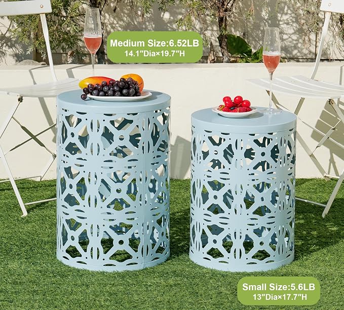 HFHOME Set of 3 Metal Outdoor Side Table, Nesting Round Coffee Table - Image 4