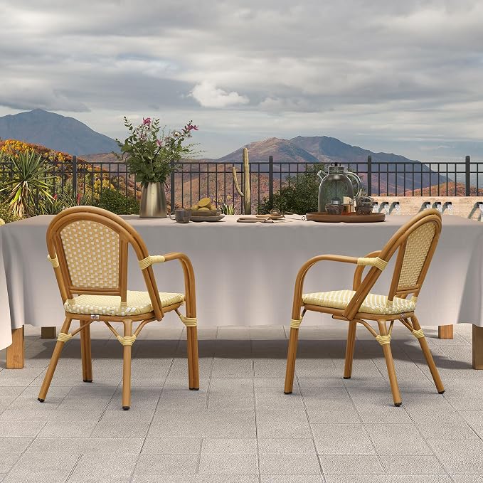 PURPLE LEAF French Bistro Chairs Set of 2 Hand-Woven Wicker Armchairs Outdoor - Image 4