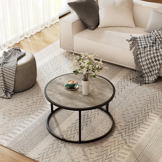 SAYGOER Small Round Coffee Table, Modern Coffee Tables - Image 3