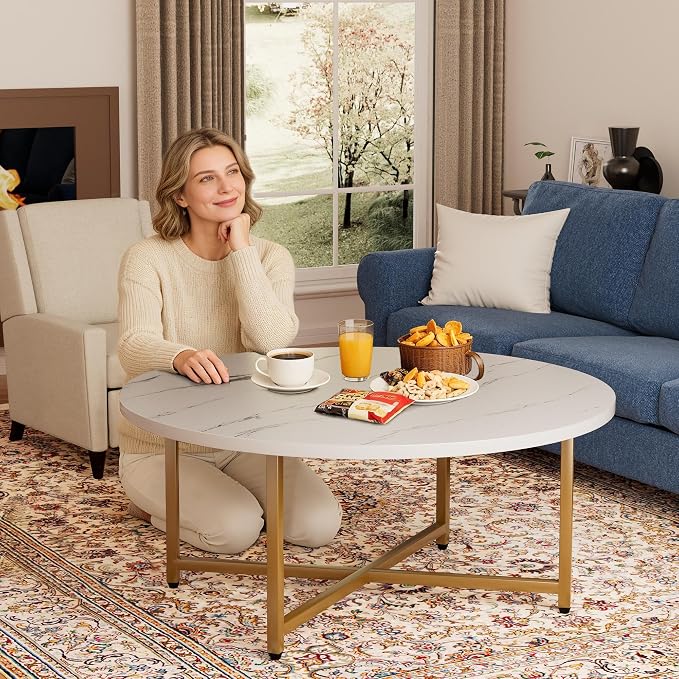 Coffee Table, 31.5" Large Round Coffee Table - Image 6