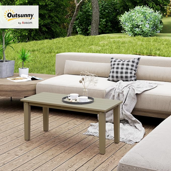 Outsunny HDPE Outdoor Coffee Table, All-Weather Rectangle Patio Coffee Table - Image 2