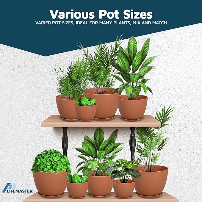 Terracotta Plant Pots with Drainage Holes & Saucers 10 Pack, Indoor & Outdoor - Image 4