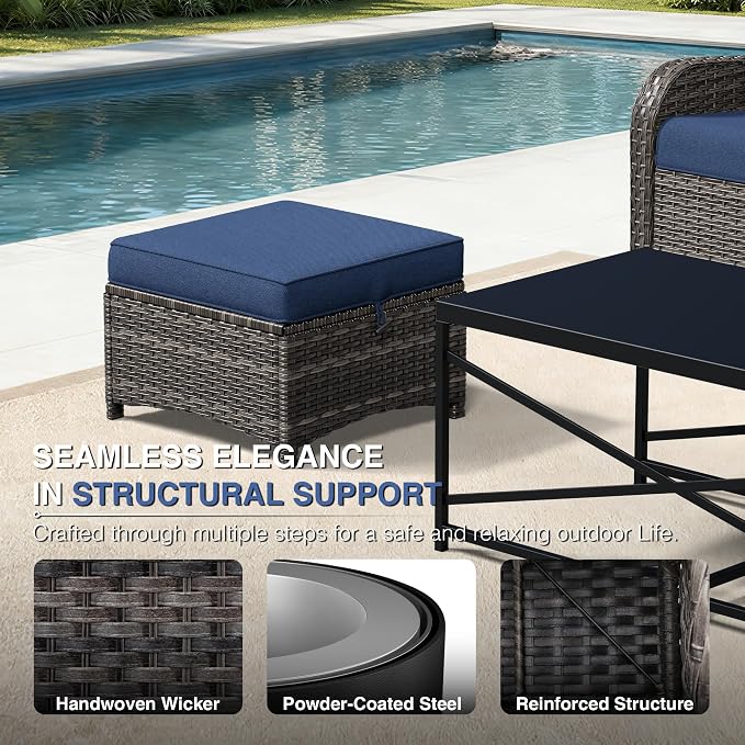 Joyside Outdoor Ottoman Set of 2, Patio Large Ottoman Foot Rest - Image 4