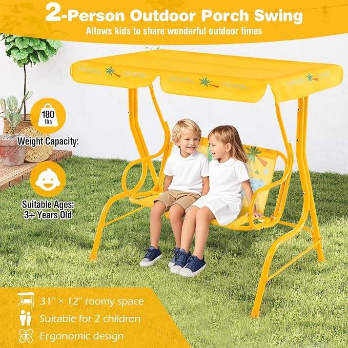 HONEY JOY Kids Patio Swing, 2-Seater Outdoor Porch Swing Lounge Chair, - Image 3