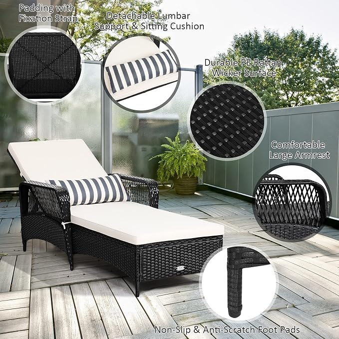Tangkula Wicker Chaise Lounge Outdoor, Patio Rattan Reclining Chaise - Image 8