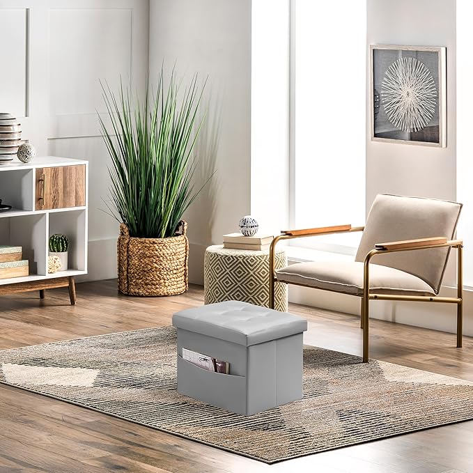 AmasSmile Storage Ottoman Folding Foot Rest Stool - Image 4