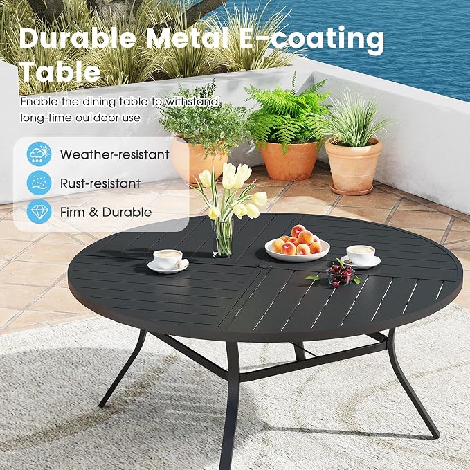 Patio Dining Table for 8-10, Round Metal Outdoor Table - Image 5