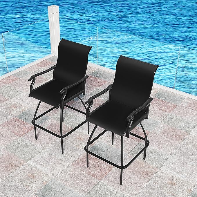 LEVELEVE Patio Bar Set 2pcs Swivel Bar Stools Outdoor Bistro Textilene - Image 3