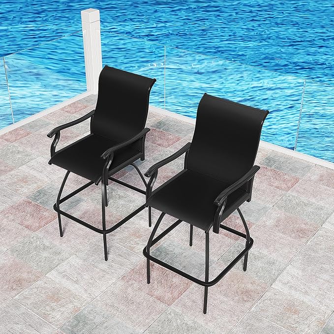 LEVELEVE Patio Bar Set 4pcs Swivel Bar Stools Outdoor Bistro Textilene - Image 7