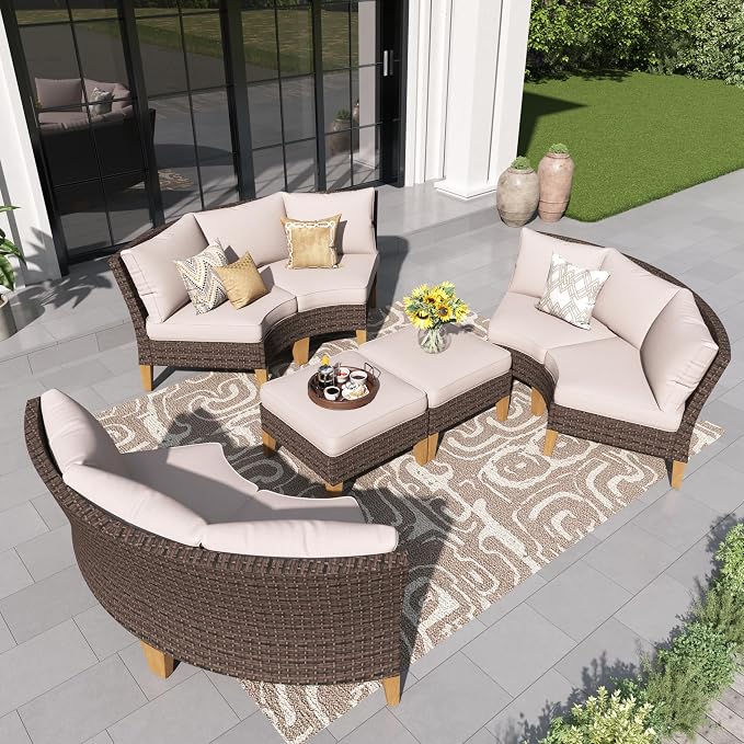 PHI VILLA 4-Piece Curved Patio Furniture Set, Half-Moon Wicker Sectional - Image 9