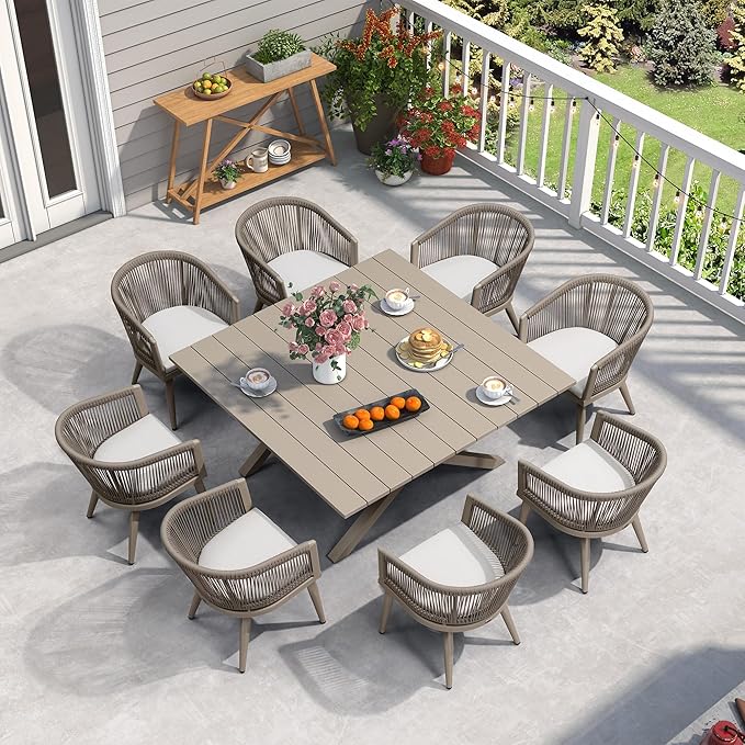 PURPLE LEAF Outdoor Dining Set for 8 All-Weather 9 Piece Patio Aluminium Dining by PURPLELEAF